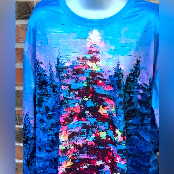 Christmas Tree 3xl Long Sleeve Shirt. Vibrant Lit Tree Image On Front And Back - Picture 3 of 9